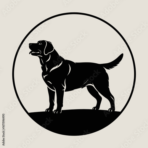 Silhouette of a black labrador retriever in a circle