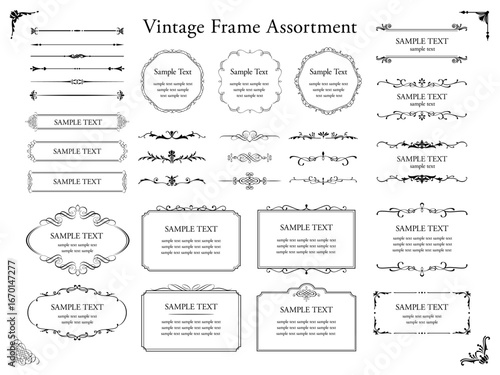 vintage frame set 13_black／ビンテージフレーム・アンティークフレーム・ビクトリアンオーナメントのセット／モノクロ13