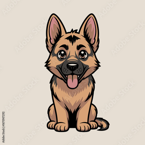 Adorable cartoon german shepherd puppy sitting and smiling