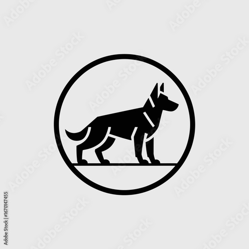 Minimalist silhouette of a german shepherd in a circle