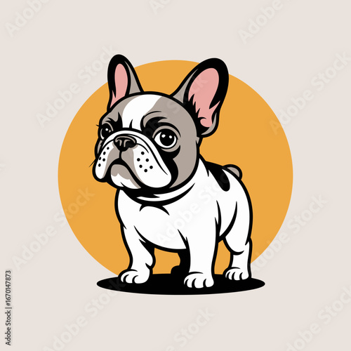 Cute French Bulldog Illustration with Orange Background