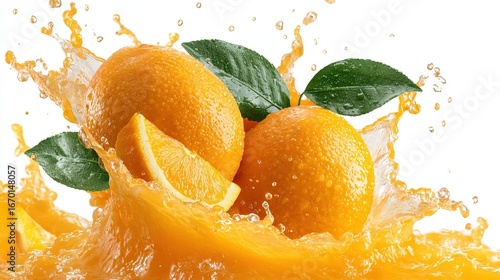 orange in juice splash isolated on a white background