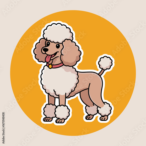Cute cartoon poodle with fluffy fur, playful design