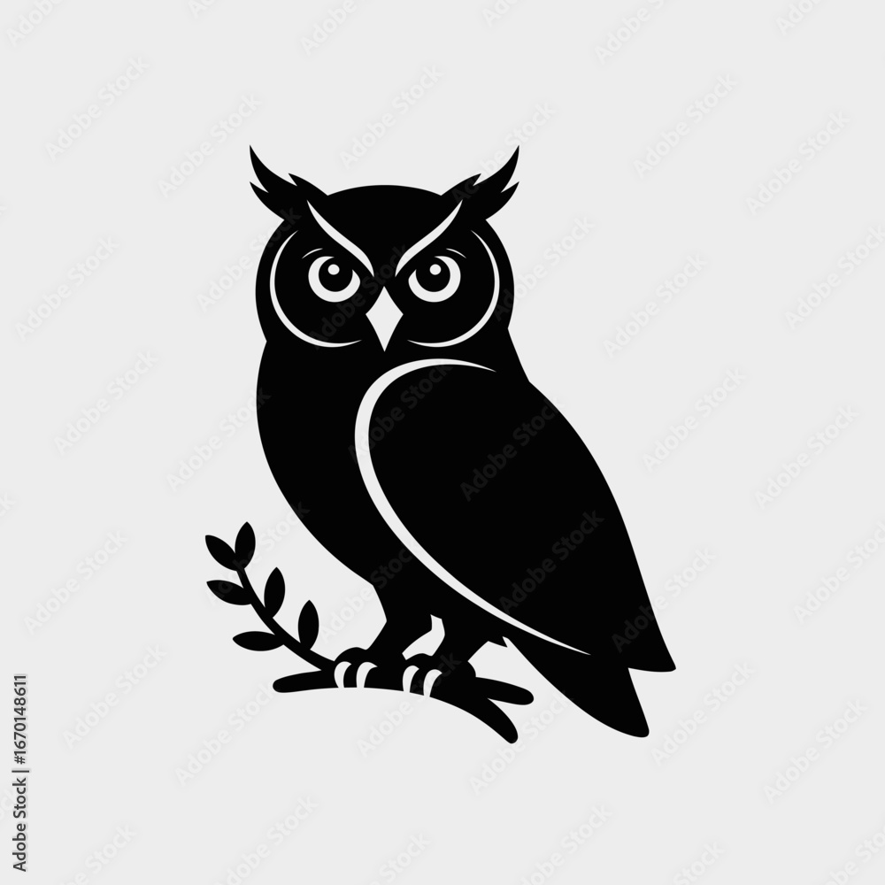 Fototapeta premium Owl Silhouette on Branch in Black and White Design