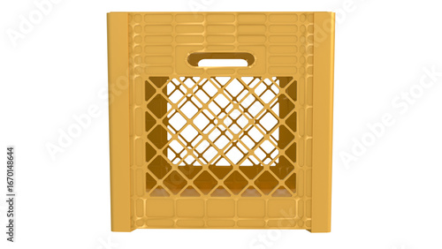 The isolated yellow milk crate 3D modeling transparent object.