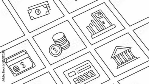 Financial Icons Banking Money Payment Business Credit Card Cash Coins Calculator Economy Finance Investment Line Art Minimalist Modern Vector Illustration App Icons UI Design Website Design Graphic D.