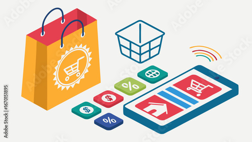 Online Shopping Ecommerce Mobile Payment Digital Marketing Shopping Bag Smartphone App Retail Discount Sale E-commerce Website Online Store Internet Shopping Purchase Shopping Cart Payment Transactio.