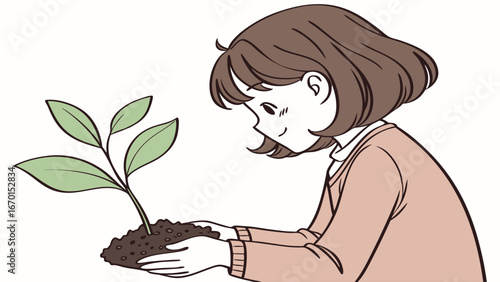 A person planting a seedling and caring for new life gardening spring themes and growth concepts.