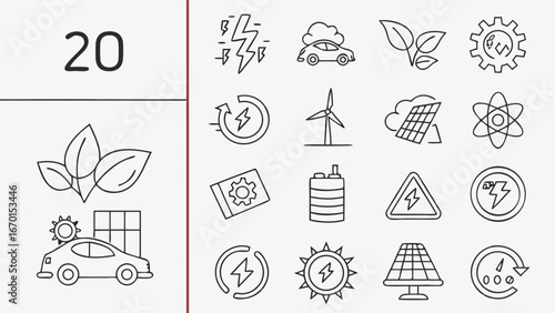 Clean Energy Icons Set in Black and White.