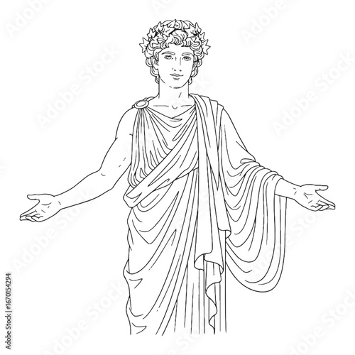 Celebration Dionysus Line Art – Party Vector Illustration Refined Ancient God Drawing – Dionysus Drawing – Line Art Drawing of Dionysus – Dionysus Icon – Greek God Vector