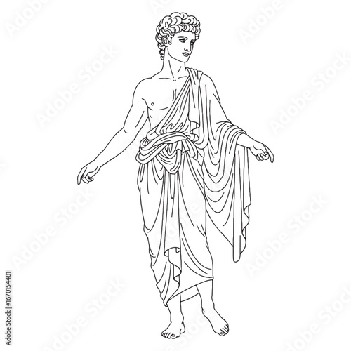 Divine Dionysus Line Art – Grape Cluster Vector Outline Drawing with Symbolic Flow – Dionysus Drawing – Vector of Dionysus – Dionysus Outline – Greek God Lineart