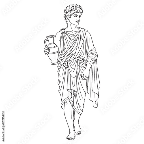 Festive Dionysus Line Art – Grapes and Wine Vector Illustration Smooth God Drawing – Dionysus Drawing – Line Art Drawing of Dionysus – Dionysus Icon – Greek God Vector