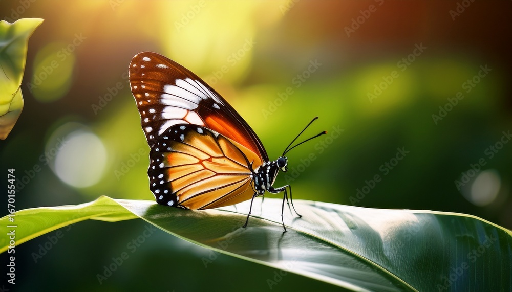Fototapeta premium a butterfly sitting on top of a leaf