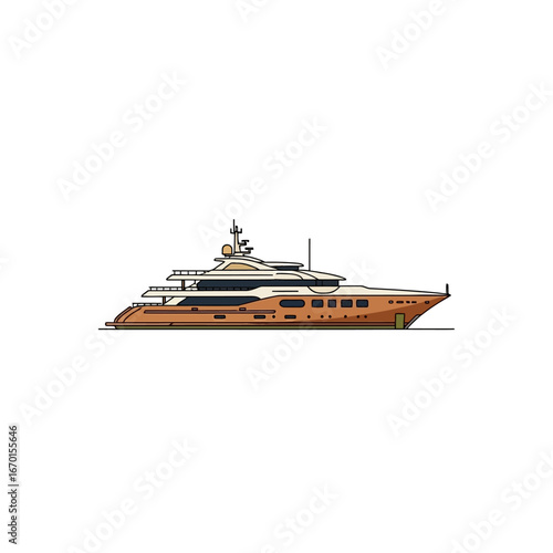 Luxury yacht illustration cruising on the water showcasing elegant design and maritime lifestyle ideal for travel brochures and nautical themed content symbolizing wealth.