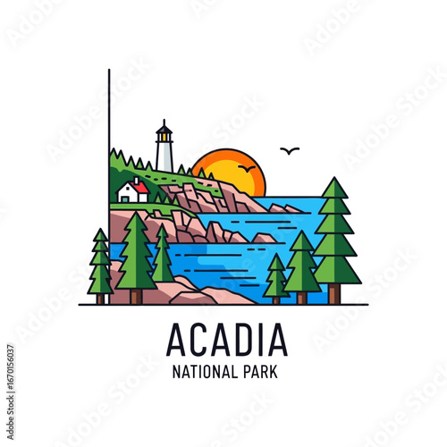 acadia national park coastline with lighthouse sunrise over the atlantic quaint house and pines evokes exploration travel destination and scenic nature