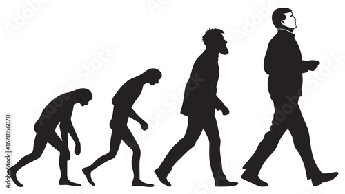 Evolution of Man Human Progression Silhouette Stages of Development Progress Mankind History Anthropology Hominid Primate Walking Bipedal Development Growth Transformation Change Modern Man Ancient M.