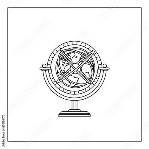 armillary sphere against a white background evoking scientific exploration and celestial navigation history ideal for science education and astronomical research.