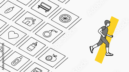 Vector Illustration Athlete Running with Healthcare Icons.