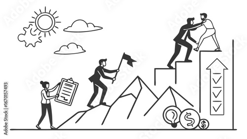 Teamwork to Achieve Success in Business Climb and Financial Growth.