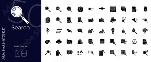Search Solid Editable Icons set. Vector illustration in modern thin solid style of search icons: goggles, find, zoom, etc