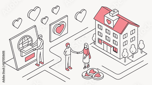 Isometric Illustration of Couple Donating to Charity Heart Theme Vector Graphic Design for Website App or Social Media.