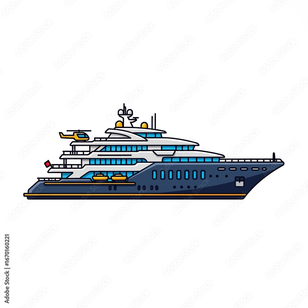 Obraz premium luxury yacht illustration cruising on the water showcasing wealth and extravagance ideal for travel blogs and high-end lifestyle publications