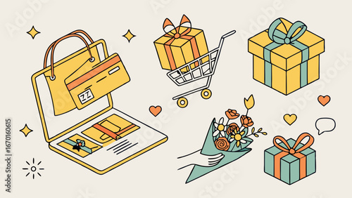 Online shopping and gift giving concept.