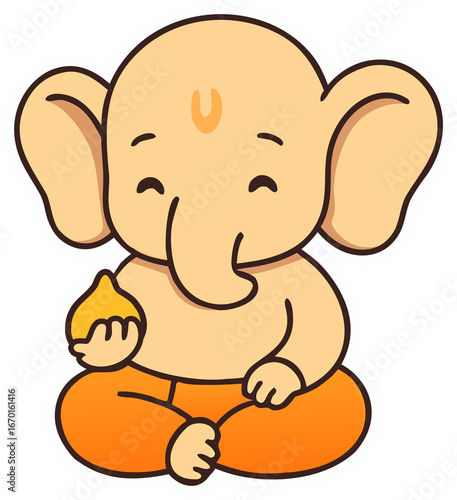 Cute Baby Ganesha with Modak – PNG Sticker