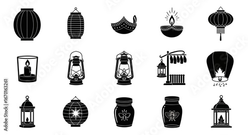 Illuminating Designs: A collection of diverse lantern illustrations, capturing intricate forms and conveying cultural richness and aesthetic diversity. 