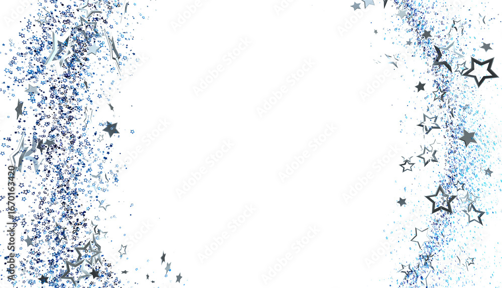 Fototapeta premium Elegant blue glitter stars border on white. Perfect for holiday cards, invitations, and more.
