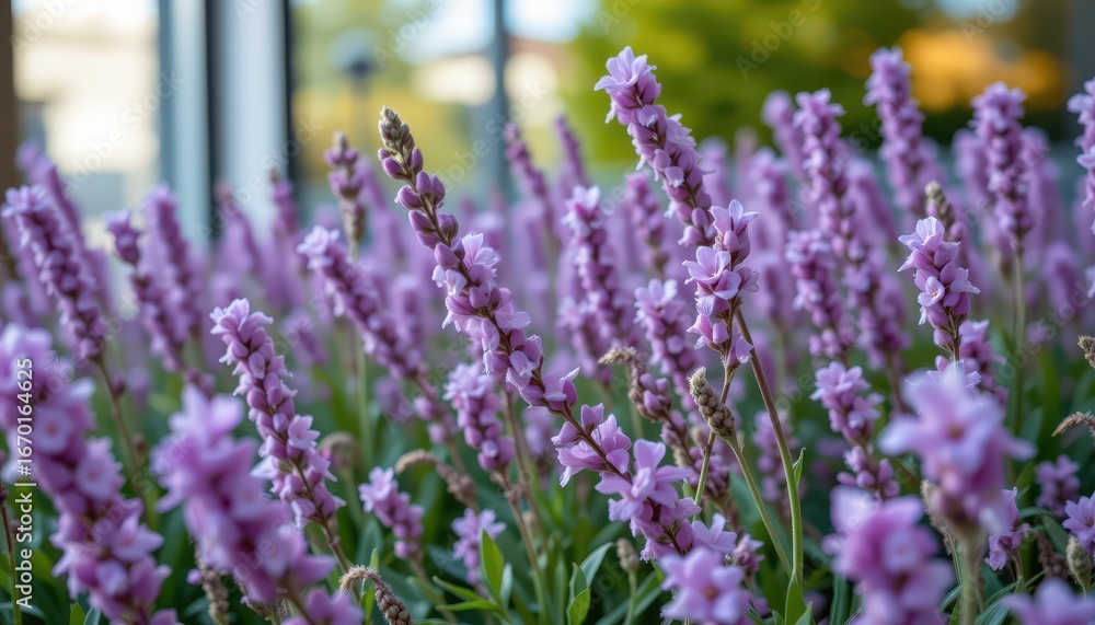 Naklejka premium Lavender Flower Cluster Bright Garden Scene