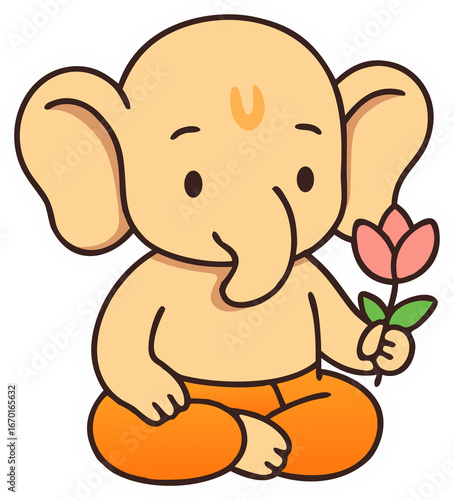 Baby Ganesha Holding Lotus – PNG Sticker