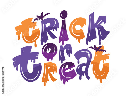 Happy Halloween set - Trick or treat – funny cute  hand drawn doodle lettering label, t-shirt design, mug print, sticker print. 100% hand drawn vector