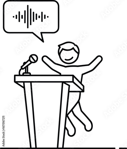 Speaker at Podium with Sound Wave in Speech Bubble