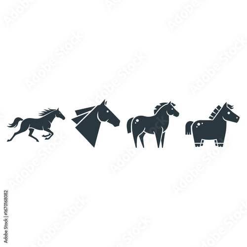 Diverse horse silhouettes showcasing different breeds gaits and poses for equestrian content and design vector