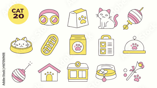 Cute Cat-Themed Icons and Illustrations.