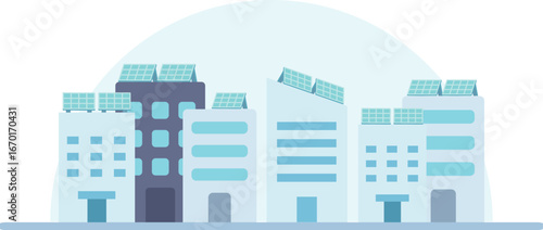 ソーラーパネルがついた建物のスマートシティ