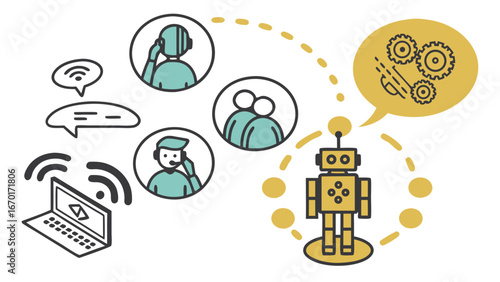 Automated Customer Service System AI Support Robot Assistant Tech Support Illustration.