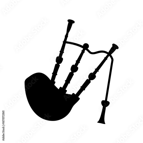 Black Silhouette of Bagpipes on a White Background Representing Scottish Heritage