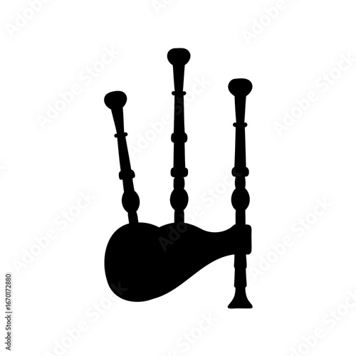 Silhouette of Bagpipes, a traditional Scottish musical instrument, on a white background