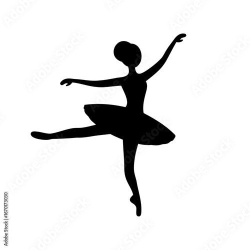 A Silhouette of a Ballerina in a Classic Ballet Pose On White