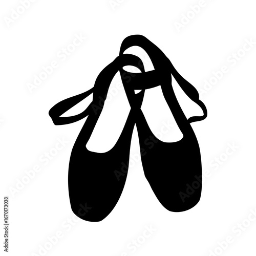 Silhouette of ballet pointe shoes with ribbons against white background art