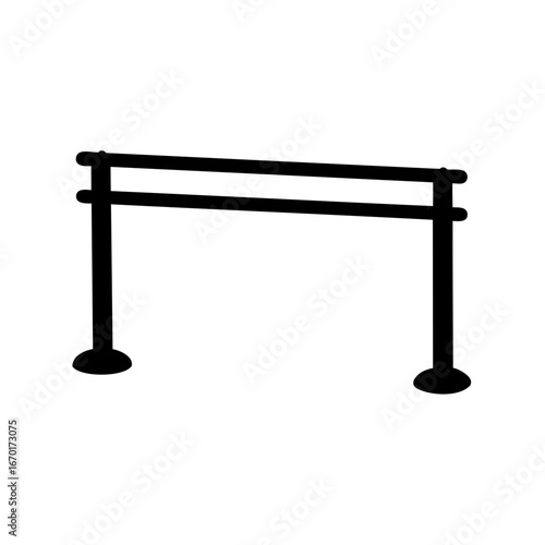 Black Silhouette of a Stanchion with Two Rails on a White Background