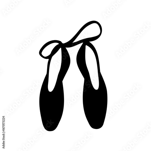 Elegant black and white minimalist illustration of traditional ballet point shoes art