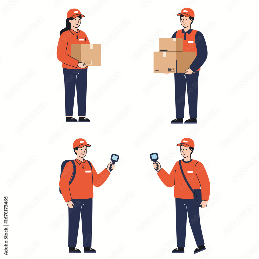 Obraz premium Delivery Service Workers Vector Illustration Set