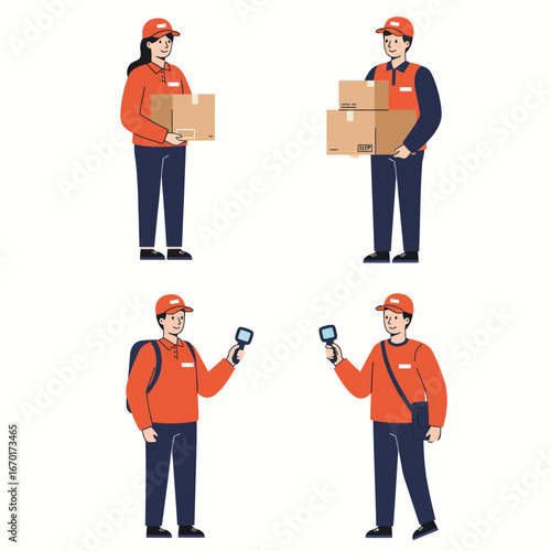 Delivery Service Workers Vector Illustration Set