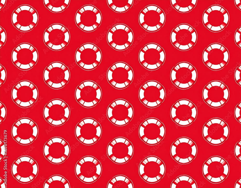 Red background with repeating life preserver pattern Red background with repeating life preserver pattern