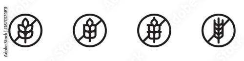 Set of Gluten free label vector icons set. No wheat symbols templates design for gluten free food package or dietetic product nutrition sign. Vector Illustration. Vector Graphic. EPS 10