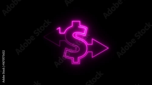 Glowing neon exchange icon 4k, isolated on black background. 4k video. Glowing neon dollar sign animation on black background. background, icon, abstract, business, design, technology, arrow
