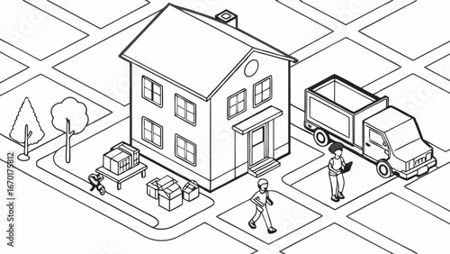 Moving Day Illustration Home Relocation and Delivery.